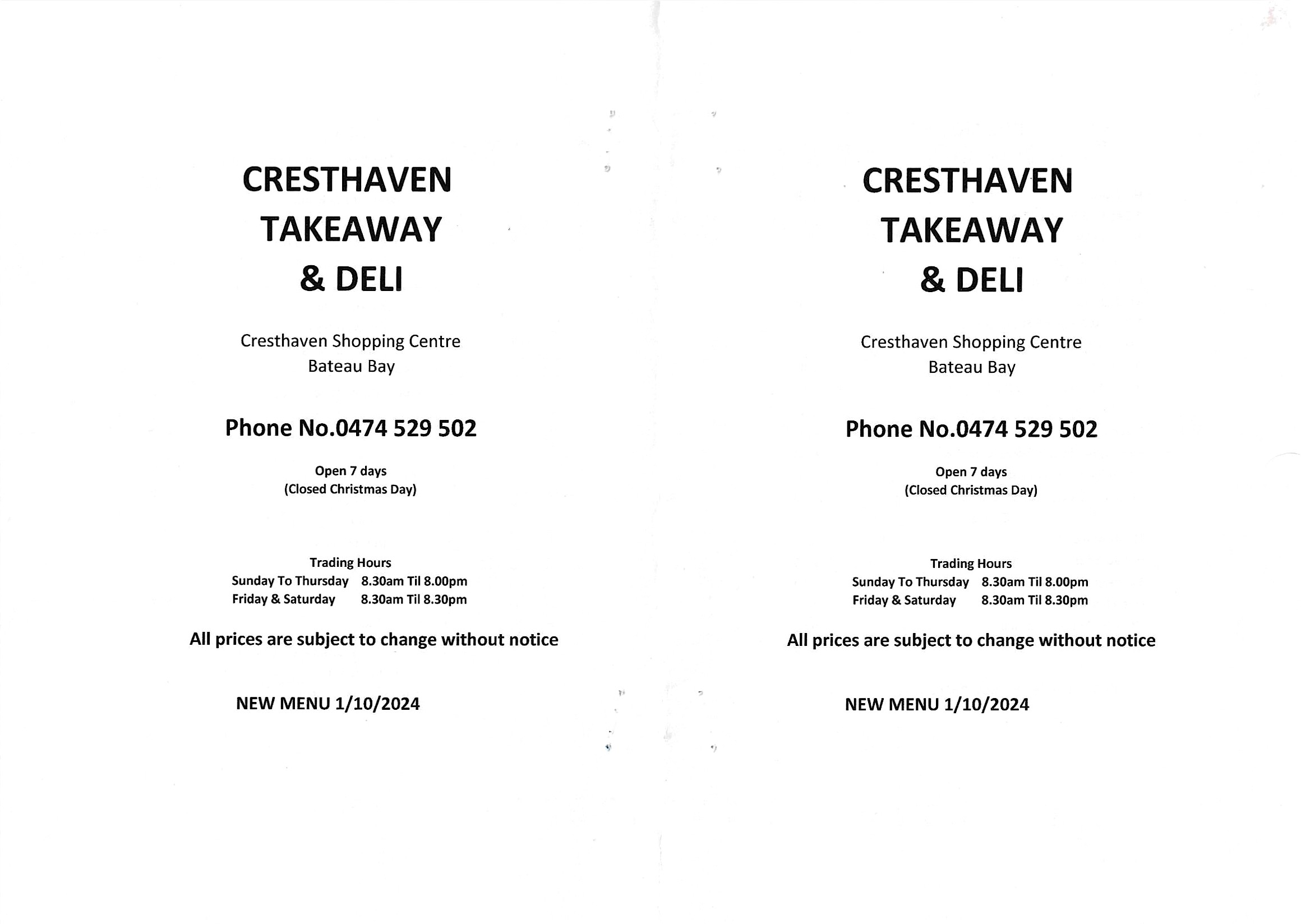 Cresthaven Take Away & Deli Bateau Bay  Central Coast - NSW | OBZ Online Business Zone